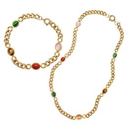 -Boucles d'oreilles Collier Haute Qualité Or Couleur Gold Candy Style Coloré Cristal En Acier Inoxydable Bracelets Ensembles de bijoux pour femmes (DJ1565)