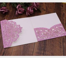 2021 Flesh pink wedding invitations card laser pocket bridal marriage invite customized printing insert belly band