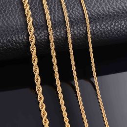 Luxus Designer Halskette 1 Stück Gold Farbe Breite 2mm / 2,5mm / 3mm / 4mm / 5mm / 6mm Seil Kette Halsketten / Armband für Männer Frauen Edelstahl Hals
