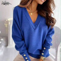 Autumn Pullover Women Sweater Loose V-neck Jumper Knitted Office Lady Casual Winter Female s 12827 210508