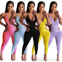 Sexy Jumpsuits Sommer Damen Kleidung Hosen Neckholder Bandage aushöhlen ärmelloses Oberteil plissiert schlanke Leggings Hosen Strampler figurbetonte Bodys Nachtclub-Kleidung