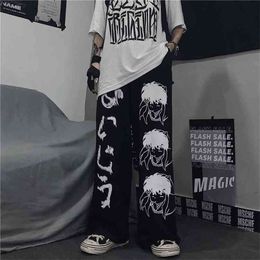 HOUZHOU Japanese Harajuku Anime Print Wide Leg Pants Women Hippie Streetwear Black Sweatpants Korean Style Oversized Trousers 210925