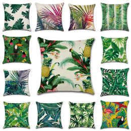 pillowcase green UK - Pillow Case Tropical Plants Polyester Decorative Pillowcases Green Leaves Throw Kussensloop Almohada Poszewka