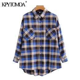 Women Fashion With Pockets Oversized Check Blouses Long Sleeve Button-up Female Shirts Blusas Chic Tops 210420