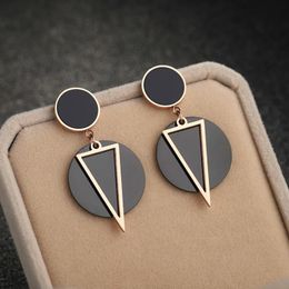 small hanging earrings Australia - Small Black Pancake Hanging Large Hollow Triangle Titanium Steel Earrings Rose Gold Do Not Fade Stud
