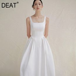 Women White Sexy Ball Gown Knee Length Dress Square Neck Sleeveless Loose Fit Fashion Tide Spring Summer GX891 210421