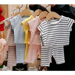 Infant Girls Clothes Summer Baby Clothing Set Korean Style Toddler Boys Striped Tee and Pants 2pcs 210429