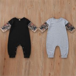 Baby Boy Clothes Tattoo Sleeve Infant Boys Romper Patchwork Newborn Jumpsuit Spring Autumn Baby Clothing Black Grey DW4600