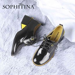 SOPHITINA Office Women's Pumps Fashion Contrast Colour Lace-Up High Quality Cow Leather Square Heel Shoes Comfortable Pumps SC663 210513