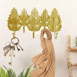 Hooks & Rails 5-piece Hanging Storage Rack Wrought Iron Hook Wall Hanger Creative Leaf Shape Nordic Style For Home Bathroom Decoration