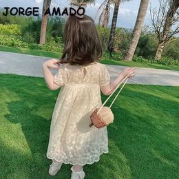 Summer Teenager Girls Dress Lace Solid Color Princess Dresses Cute Style Children Fashion Clothes E1013 210610