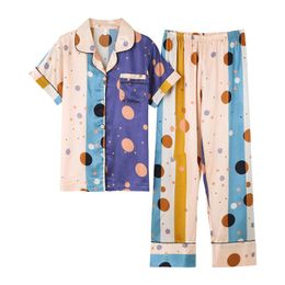 Sleepwear das mulheres 2 peças verão mulheres seda cetim pijama conjunto de manga curta terno feminino pijamas m l xx xxl xxxl