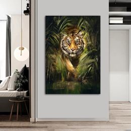 Cool Tiger In The Jungle Animal Posters Wall Art for Living Room Home Decor Modern Painting Canvas Prints HD Pictures Quadros