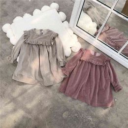 Autumn Winter Baby Dress Solid Colour Long Sleeve Toddler Baby Girls Dresses Sweet Kids Velvet Clothes Princess Style Dresses G1129