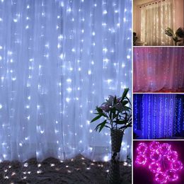 3x3m 300LED Curtain Lamp Copper Wire Fairy String Light Wedding Party Decor Y0720