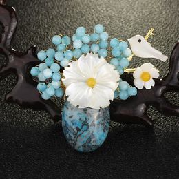 FARLENA Jewellery Baroque Style Handmade Stone beads Bouquet Boutonniere Vintage Natural Shell Crystal Brooches for Women