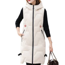 Down cotton vest women beige green plus size autumn winter Korean fashion slim sleeveless hooded feminina LR918 210531