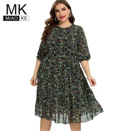 Summer womens Plus Size print Flower Dress fashion Ladies Chiffon vintage elegant dresses 4XL 5XL 6XL 210409