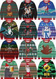 Unisex Couples Ugly Christmas Xmas Sweaters Round Neck Pullover Sweatshirt 3D Funny Squirrel Printed Holiday Jumpers