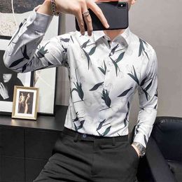 Floral Shirts Men Long Sleeve Slim Fit Chemise Homme Business Dress Shirts Social Party Streetwear Men Xlothing Camisa Masculina 210527