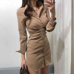 Fashion sexy shirt dress plus size slim short skirt long sleeve velvet bag hip spring 210520