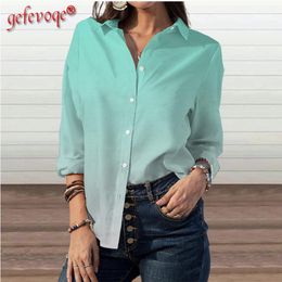 Women's Blouses & Shirts 2021 Autunm Women Gradient Color Harajuku Street Casual Shirt Lady Fashion Lapel Office Tops Female Slim Long Sleev