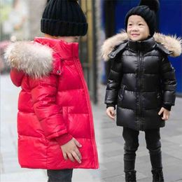 Ywstt Boys girls real raccoon fur collar quilted waterproof duck down jacket outwear kids winter warm snow coat 210903
