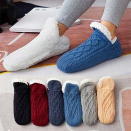 Winter Woollen Socks Women Thicken Warm Home Bedroom Socks Slippers Men Non-slip Foot Warmer Snow Socks Calcetines Mujer 211221