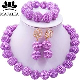 Majalia Classic Nigerian Wedding African Jewelery Set Lilac Crystal Necklace Bride Jewellery Sets 1ZZ005 H1022