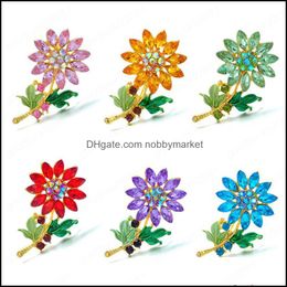 Pins, Brooches Jewellery Rhinestone Sunflower Shape Brooch Pins For Women Girls Luxury Party Metal Fashion Drop Delivery 2021 Akehc