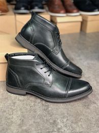 Mens Designer Dress Shoes Lace-up Martin Ankle Boot Formal Business Boots Handmade Genuine Leather Wedding Party Shoe with box 032