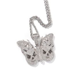 Hip Hop Micro Paved Cubic Zirconia Bling Iced Out Flame Skull Butterfly Pendants Necklaces for Men Rapper Jewelry Drop Shipping