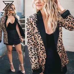 GetSpring Women Blazer Leopard Print Coat Single Breasted Long Sleeve Ladies Jacket Women's Slim Suit 210513