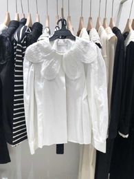 Spring Fashion Hollow Peter Pan Collar Full White Shirts Women's Sweet Top 210615