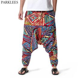 Men's Hippie Baggy Boho Yoga Harem Pants Dizziness African Pattern Print Genie Sweatpants Cotton Casual Hip Hop Ankara Pants 210522