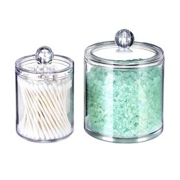 2PCS Acrylic Storage Box Cosmetic Organiser Bathroom Accessories Cotton Swab Bath Salt Storage Tank Transparent Plastic Box 210330
