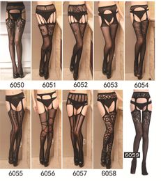 Designs Lady Fashion Sexy Lace Tights Stockings High Over Female Floral Nylon Fishnet Stockings Black Hollow Crotchless Pantyho