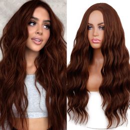 Long Brown Ombre Wigs Synthetic Wigs for Black Women Natural Hair Wavy Wigs Heat Resistant Daily Wig for Brazilian Afrofactory direct