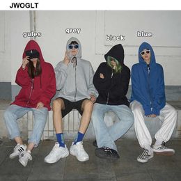 Autumn Korea Fashion Mens Hooded Hoodies Casual Zipepr Black Blue Grey Sweatshirts Couples Clothing 210528