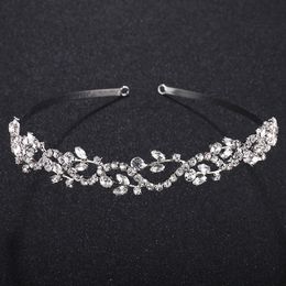 Wedding Tiaras Bridal Hairpins Rhinestone Girls Headband Silver Colour Leaves Crystal Crowns Accessories Jewellery for Hair