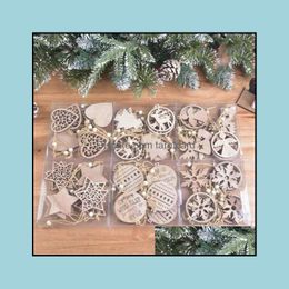 Christmas Decorations Festive & Party Supplies Home Garden Wooden Exquisite Snowflake Pendant Laser Carved Wood Hollow Small Xmas Tree Ornam