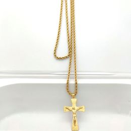 2022 gioielli in oro tailandese Gesù crocifisso grande croce pendente a croce 22k solido oro fine 18 ct thai baht g / f collana 800mm catena corda catena di charme gioielli hip hop