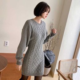 Knitted Sweater Dress Autumn Winter Fashion Long Sleeve Pencil Women Casual Mini Bodycon Grey 210529