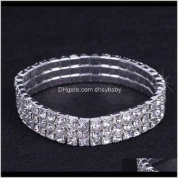Bracelets 12 Pieces Lot 3 Row Bridal Jewellery Elastic Crystal Rhinestone Stretch Gold Bangle Bracelet Wholesale Wedding Acc