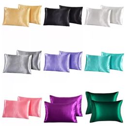 Silk Emulation Satin Pillowcase 20*26 inch Solid Colour Pillow case Summer Ice Silk Pillows Covers Bedding Supplies