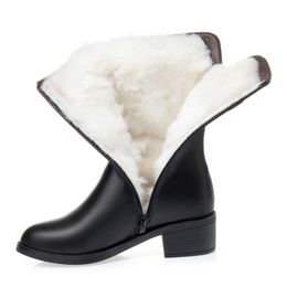 Womens Winter Boots Newly Genuine Leather Ldays Boots 41 42 43 Warm 5CM Mid-Heeled Wool Boots Female Shoes Trend Riding