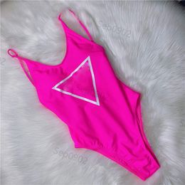 Bright Colour Swimsuit Women Luxury Triangle Pattern Bikinis Fashion Sleeveless Beachwear Lady Letter Print Bathing Suit