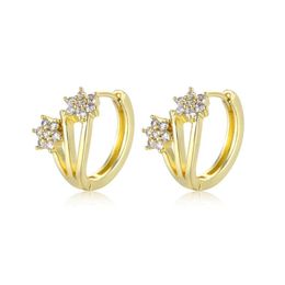 Hoop & Huggie Simple Classic Six-Star Prong Inlaid Zircon Gold Earrings For Women Brand Designer Claw Round Wholesale