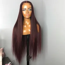 Wine Red Color Lace Front Wigs Long Straight Synthetic Wig For Women Pre Plucked With Baby Hair High temperature resistancefactory direct