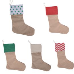 9 Styles Canvas Christmas Stocking Gift Bags cXmas Large Size Plain Burlap Decorative Socks HH7-133